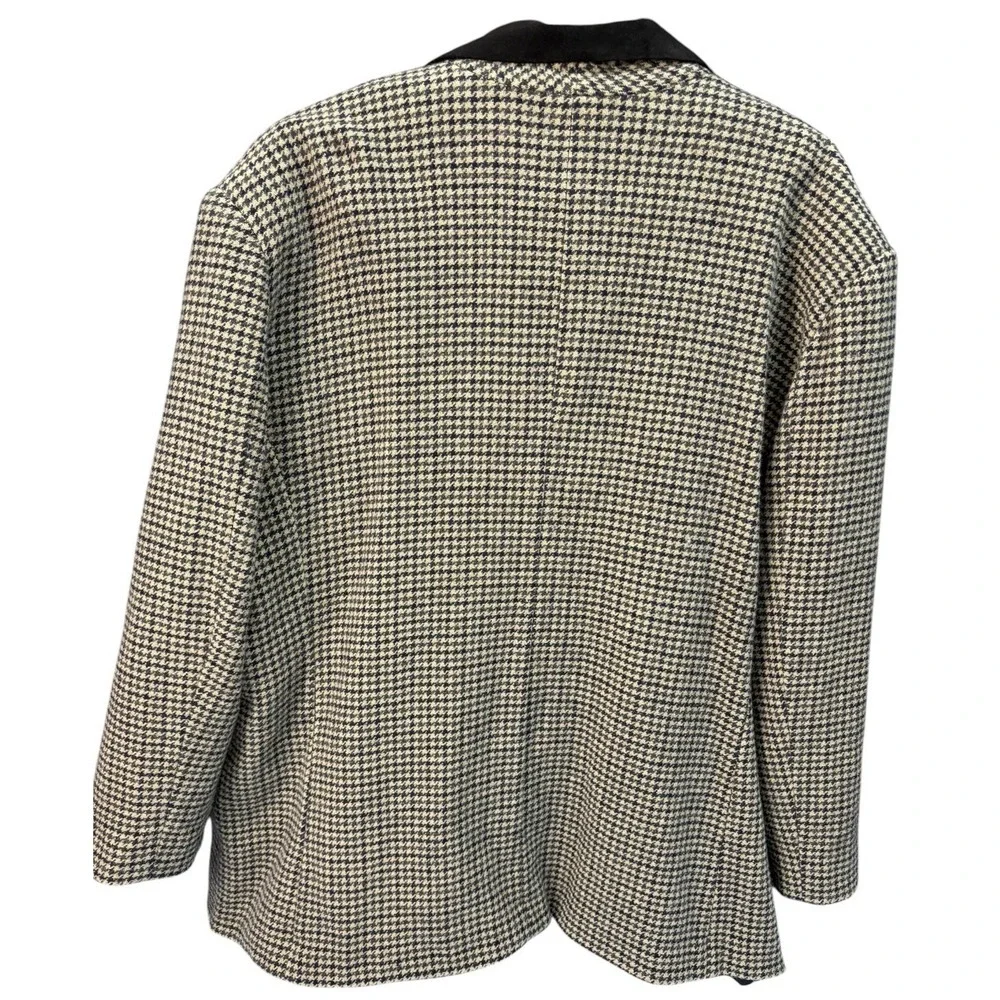 Vintage RZR Leather Wool Houndstooth Blazer Jacket Womens 24W Leather Trim EUC - Picture 4 of 10